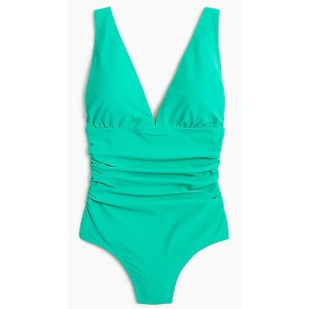 NWT Plus Size J Crew V-Neck Ruched one-Piece Green Swimsuit - Size 3X